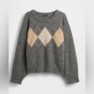 GAP Grey Fuzzy Argyle Crop Sweater (Size XS Petite)